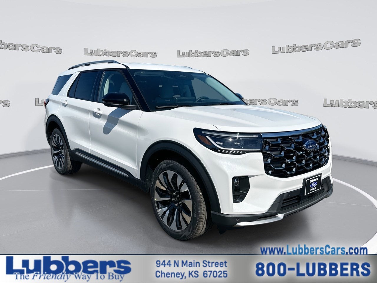 2026 Ford Explorer Platinum in Star White Met Tri Coat — front three-quarter view