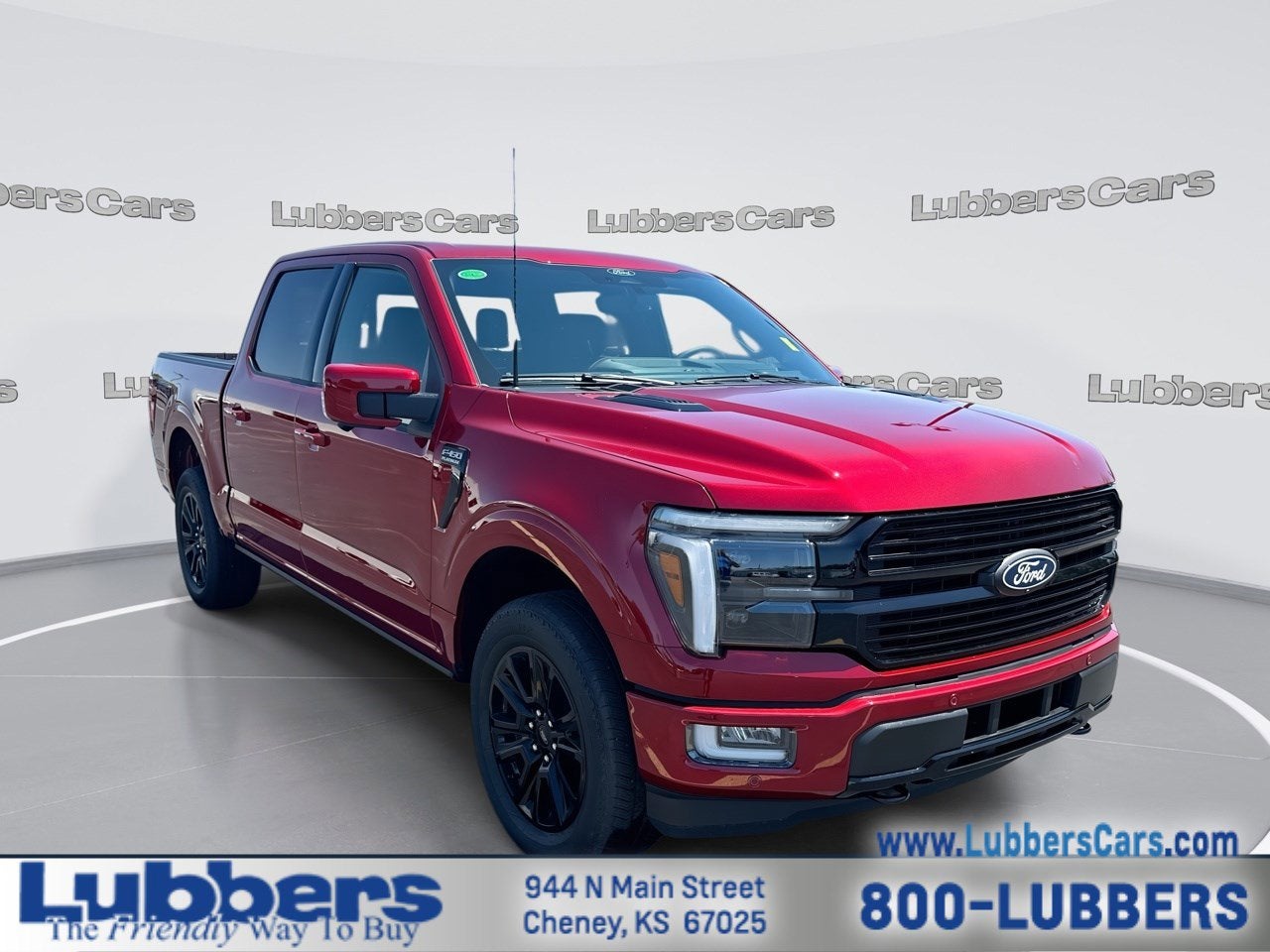 2026 Ford F-150 Platinum in Ruby Red Metallic — front three-quarter view