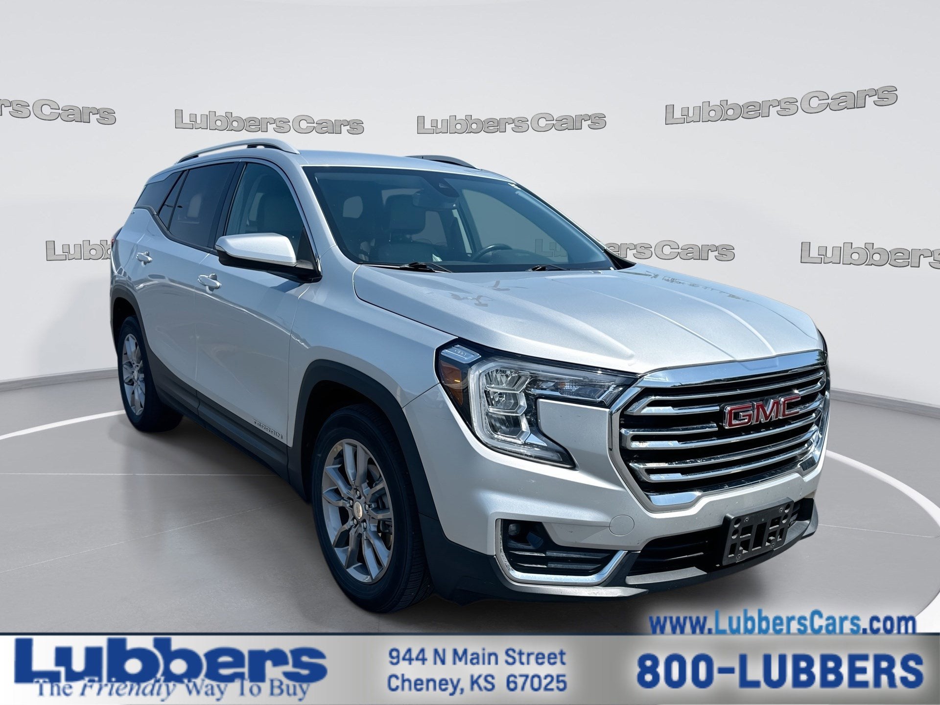 2022 GMC Terrain SLT in Quicksilver Metallic — front three-quarter view